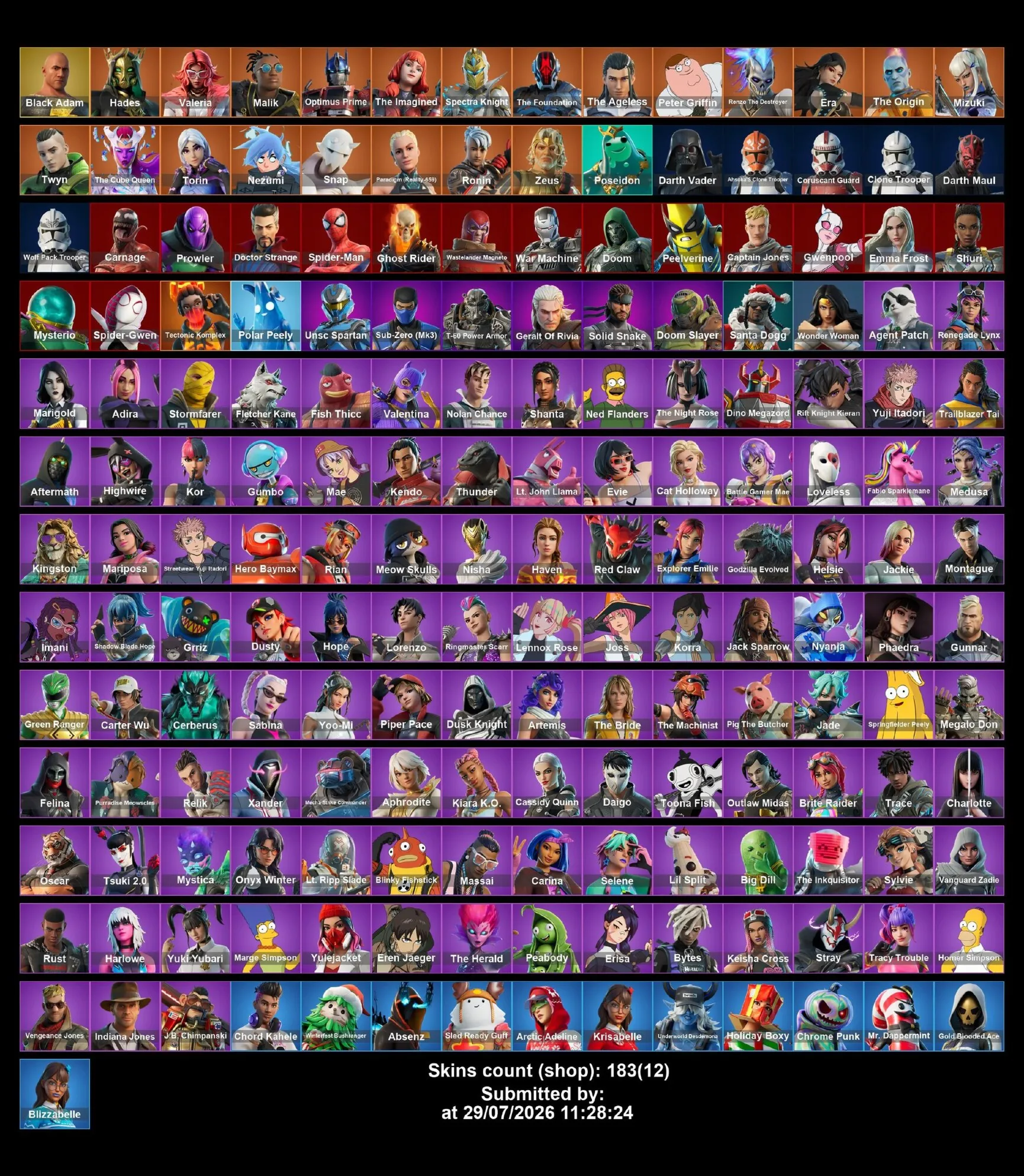 Мгновенный доступ • FN (все платформы) • 183 skins • 2600 VB • Полный доступ