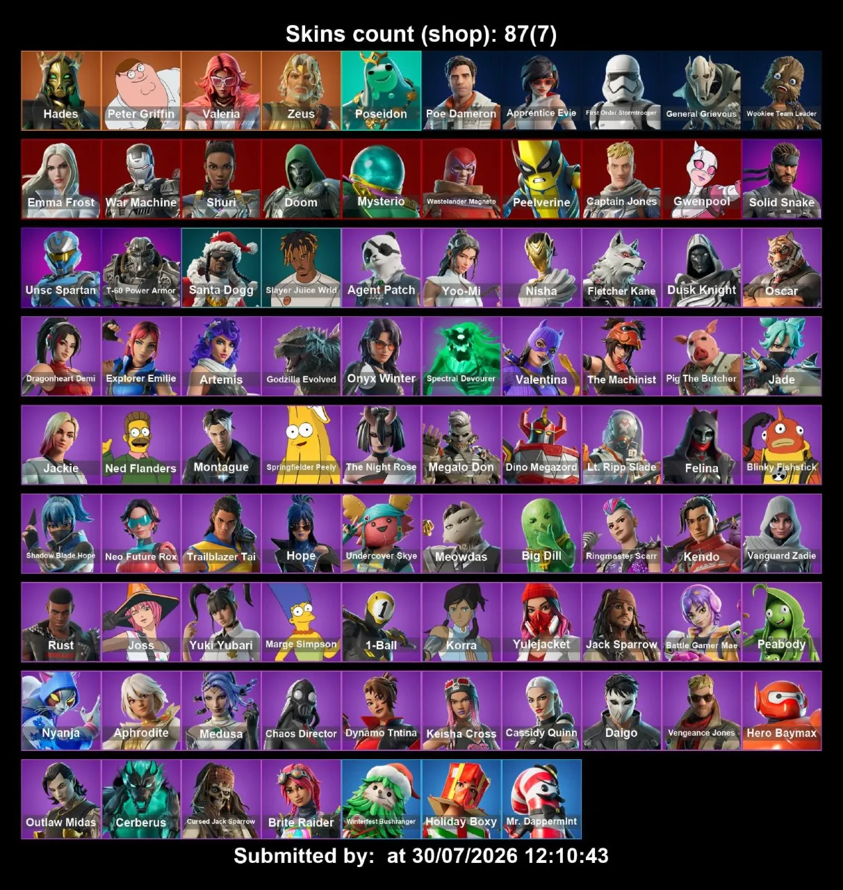 Мгновенный доступ • FN (все платформы) • 87 skins • Hades • Полный доступ
