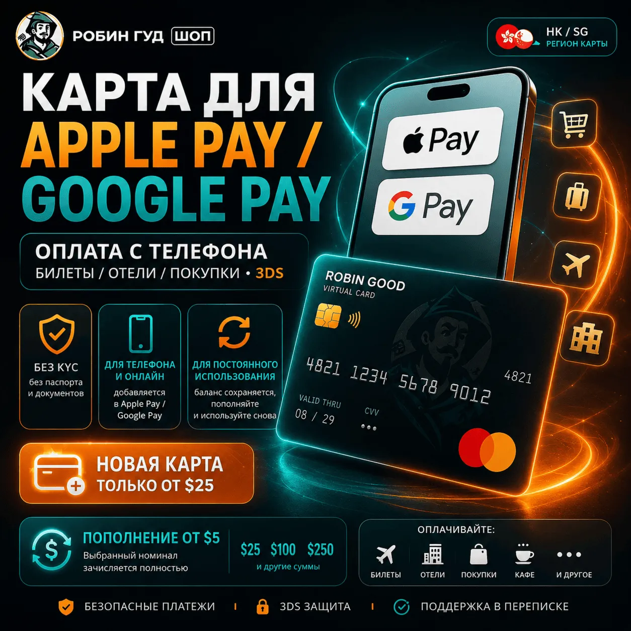 КАРТА ДЛЯ APPLE PAY / GOOGLE PAY · ОПЛАТА С ТЕЛЕФОНА · БИЛЕТЫ / ОТЕЛИ / ПОКУПКИ · 3DS - irongamers.ru