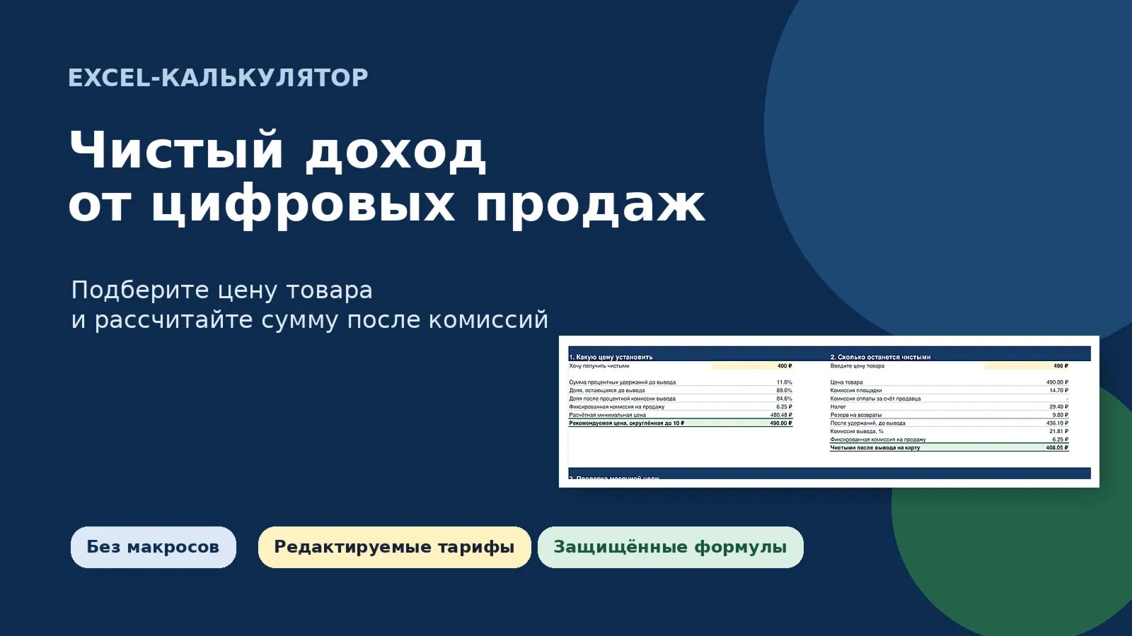 Excel-калькулятор чистого дохода от продажи цифровых товаров