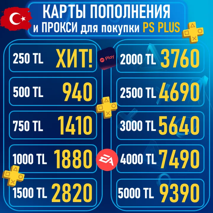 🔑 КАРТА|КОД ПОПОЛНЕНИ БАЛАНС PSN PLAYSTATION PS 1000-2000-2500-3000-4000-5000 TL ТУРЦ