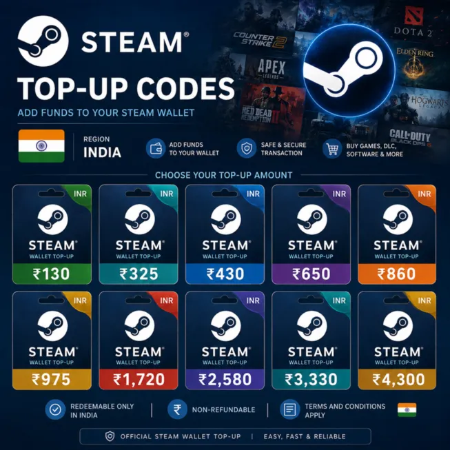 Steam Wallet India 130-4300 INR Стим Индия