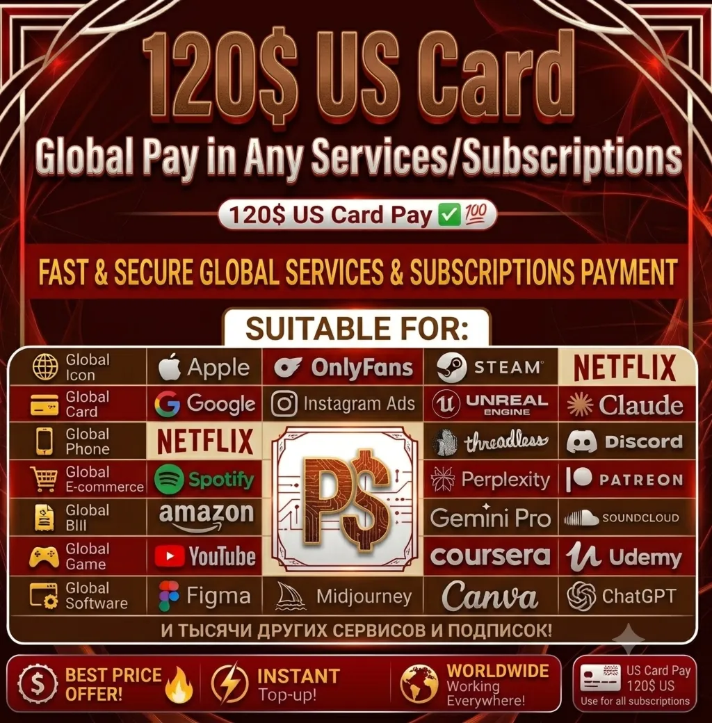 120$ US Card | Pay Any Global Service (App Store, Steam, AI,google,claude,)