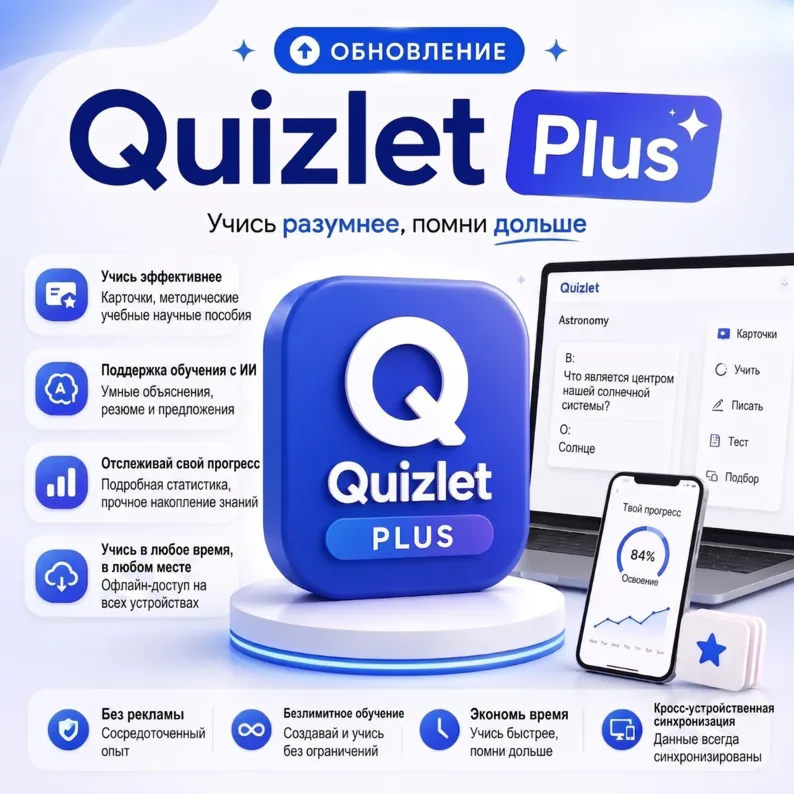 Quizlet Plus / Plus Unlimited | Обновление на 1 мес / 1 год (личный аккаунт)