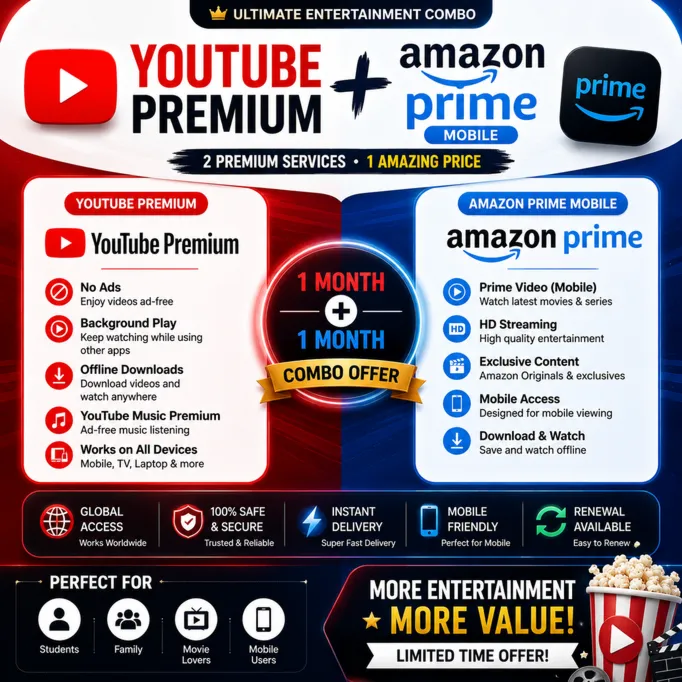 YouTube Premium (1 месяц) + Amazon Prime Mobile (1 месяц) | Глобальный доступ | На ва - irongamers.ru