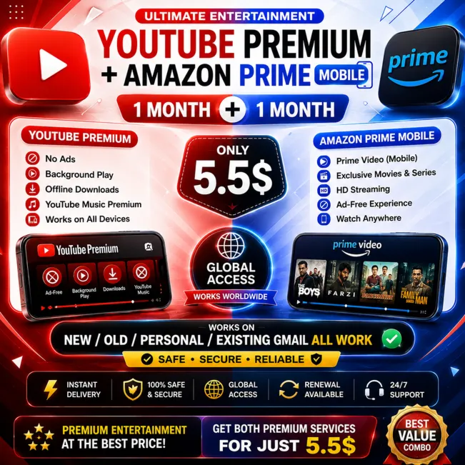 YouTube Premium (1 месяц) + Amazon Prime Mobile (1 месяц) | Глобальный доступ | На ва - irongamers.ru