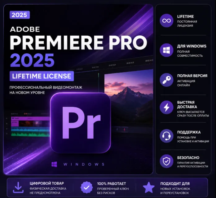 Adobe Premiere Pro 2025 для Windows | Lifetime License | Цифровой Серийный Номер