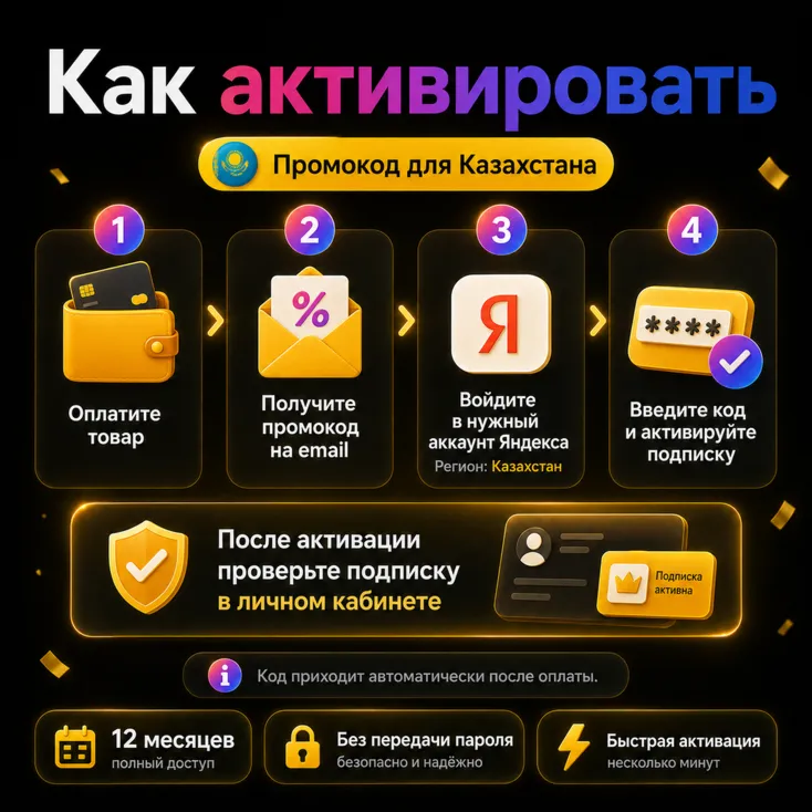 🎁 ЯНДЕКС ПЛЮС НА 12 МЕСЯЦЕВ — ПРОМОКОД ДЛЯ КАЗАХСТАНА