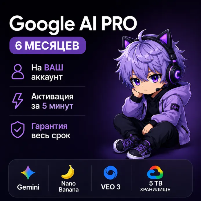 Google AI Pro | 6 месяцев | Личный аккаунт | Gemini 3 Pro • Veo 3 • Nano Banana Pro •