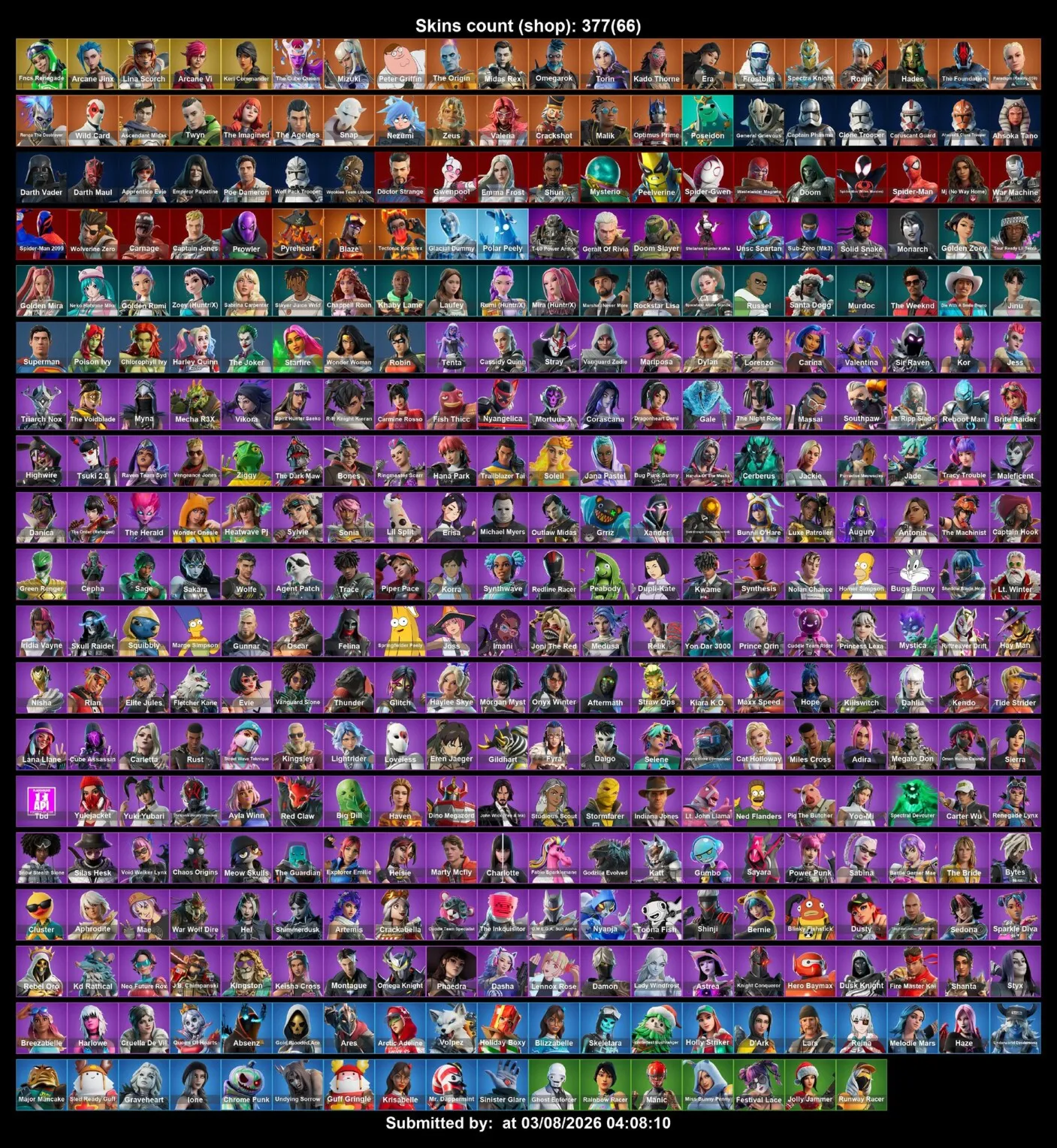 Мгновенный доступ • FN (все платформы) • 377 skins • 2450 VB • Полный доступ