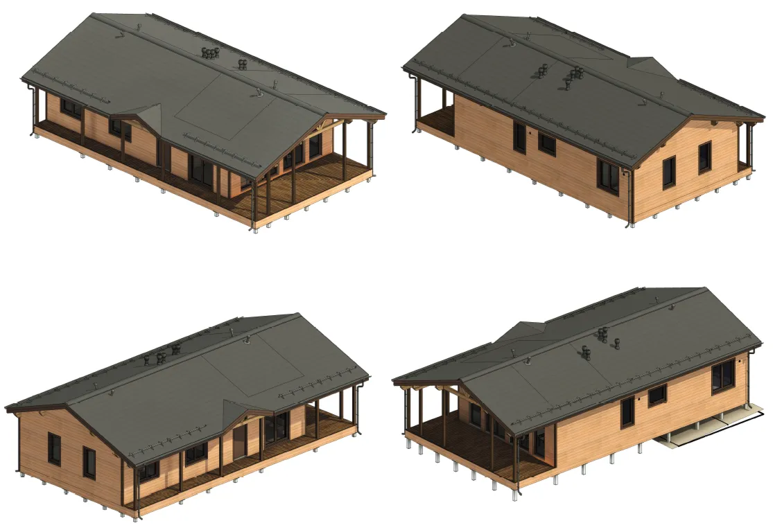 FH-12 — каркасный дом 157 м², 3 спальни, 2 санузла, терраса
