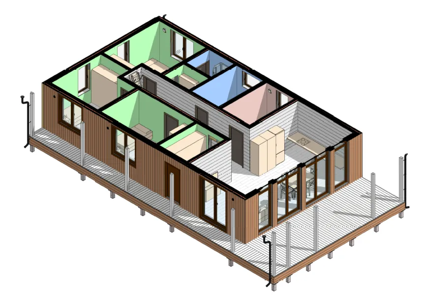FH-12 — каркасный дом 157 м², 3 спальни, 2 санузла, терраса