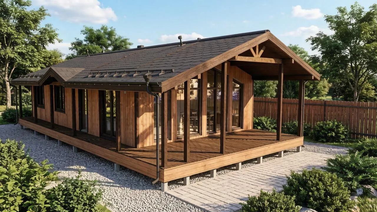 FH-12 — каркасный дом 157 м², 3 спальни, 2 санузла, терраса