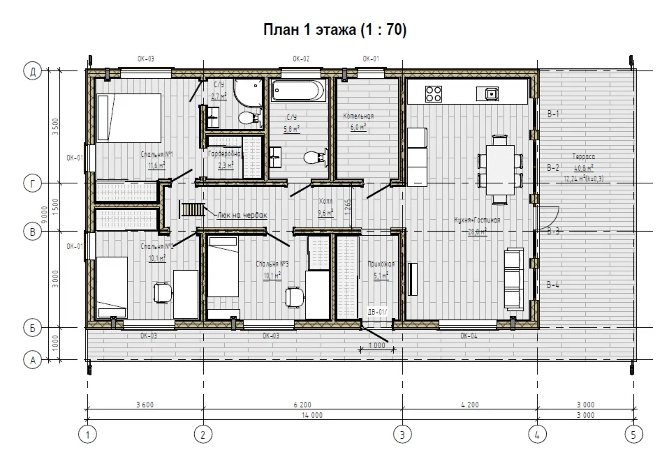 FH-12 — каркасный дом 157 м², 3 спальни, 2 санузла, терраса