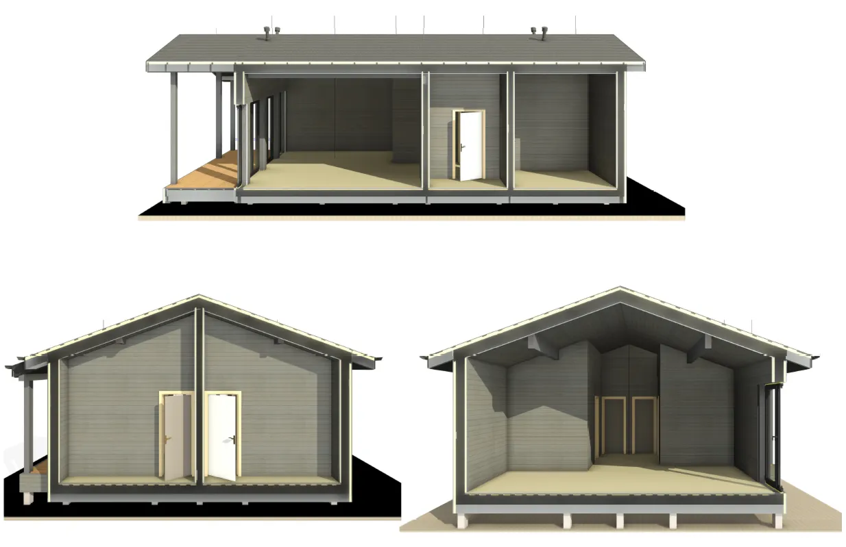 FH-14 — каркасный дом 96,4 м², 2 спальни, 1 санузел, терраса
