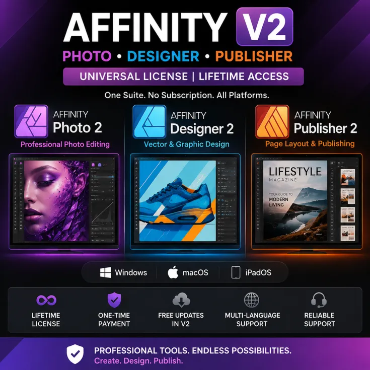 Универсальная лицензия Affinity V2 – Photo, Designer и Publisher V2 | Windows, macOS