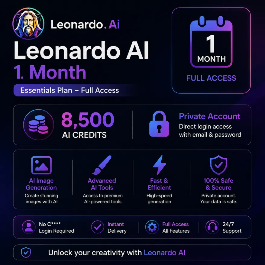 Leonardo AI Essentials (1 месяц) | 8 500 AI-кредитов | Личный аккаунт (почта + пароль - irongamers.ru