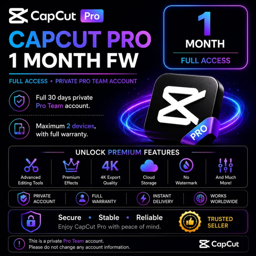 CapCut Pro — 1 месяц (30 дней) | Максимум 2 устройства | Личный аккаунт + гарантия - irongamers.ru