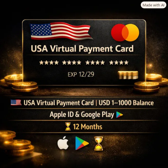 🇷 🇺 Виртуальная платёжная карта США | $ 1–1000 USD | Apple ID и Google Play | 12 мес