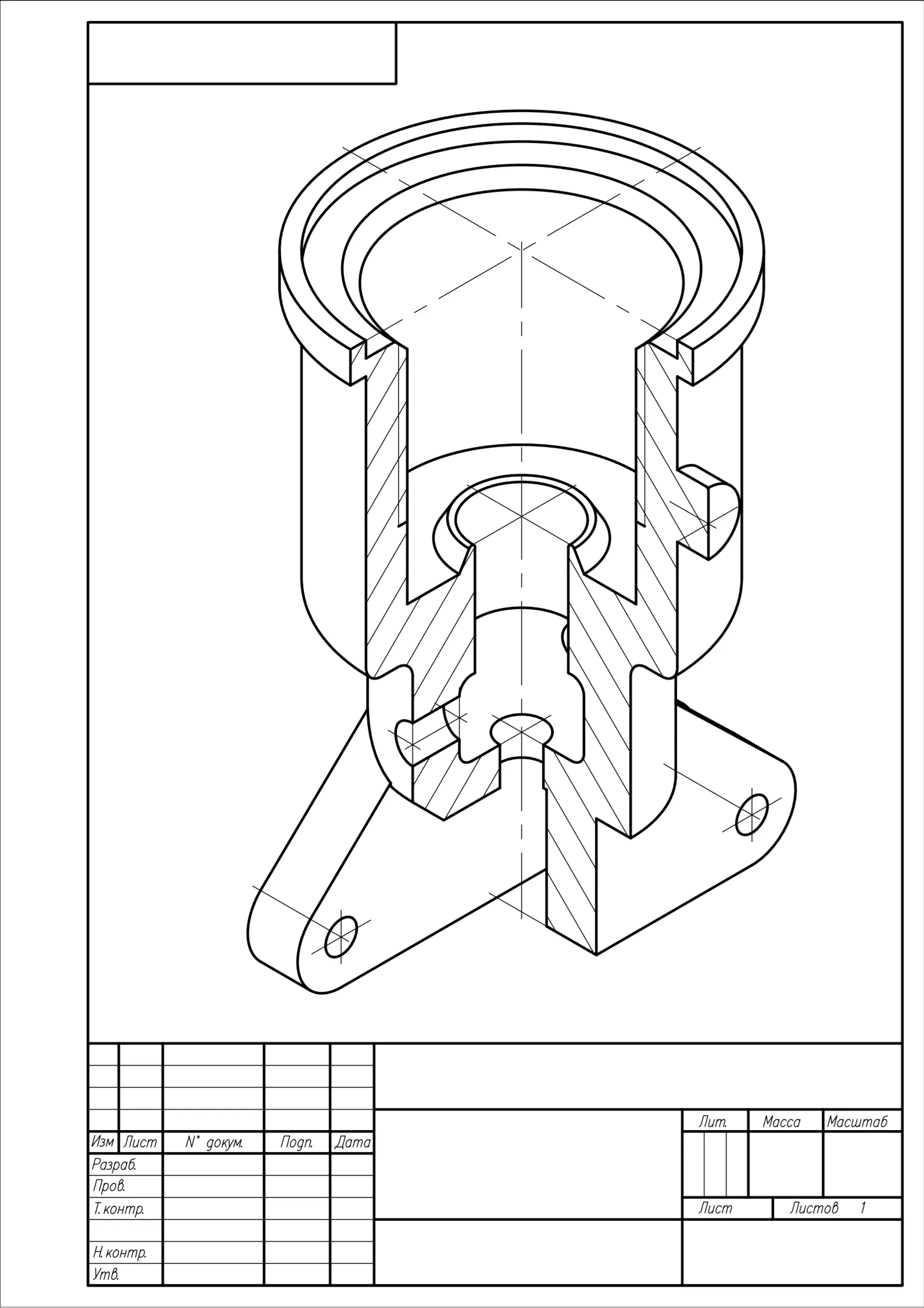 Корпус - чертеж детали в AutoCAD (поз.1) из сборки "Клапан выпускной"