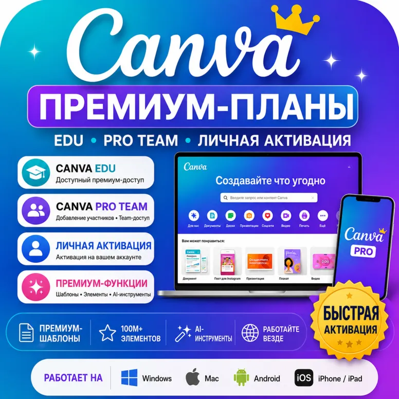 01 Canva Premium | EDU + Pro Team + Личная активация | Быстрое подключение