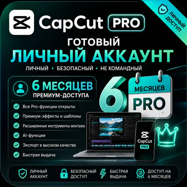 01 Личный аккаунт CapCut Pro | 6 месяцев | Готов к работе | Личный доступ