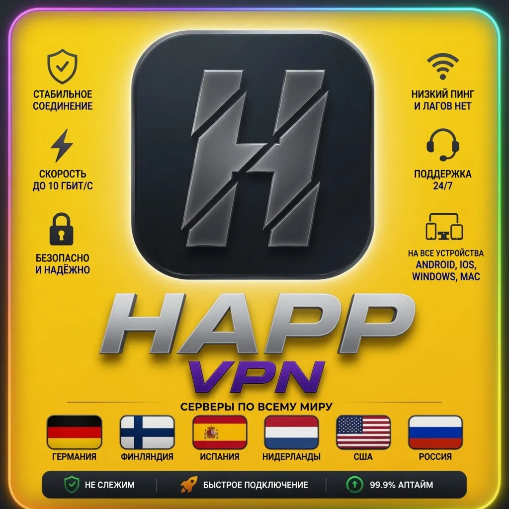  без лагов • YouTube • Discord • Happ • до 10 Гбит/с