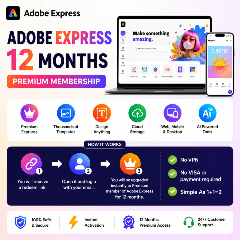 🎨 Adobe Express Premium на 12 месяцев | Мгновенное повышение | Ссылка для активации