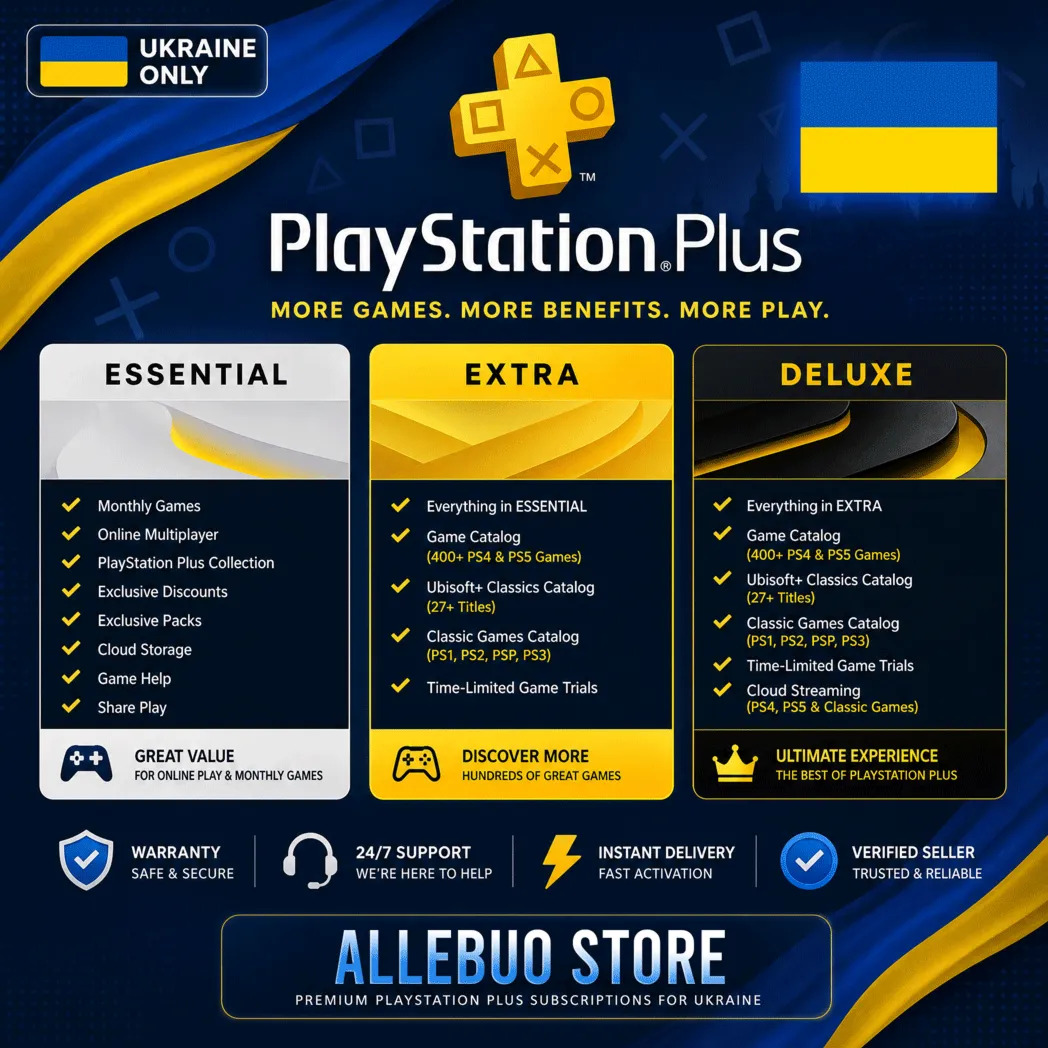 PS PLUS УКРАИНА ОСНОВНОЙ / ДОПОЛНИТЕЛЬНЫЙ / ДЕЛЮКС / 1-12 месяцев