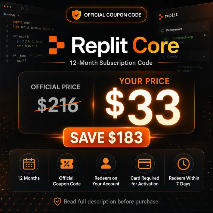 Код подписки Replit Core на 12 месяцев | Официальный купон | Активация в вашем аккаун