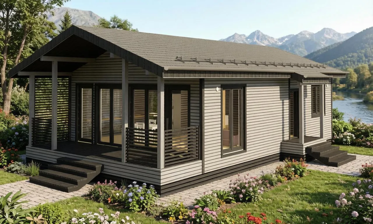 FH-14 — каркасный дом 96,4 м², 2 спальни, 1 санузел, терраса