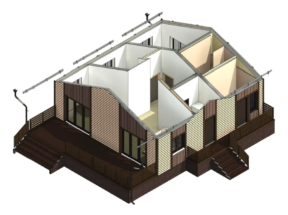 FH-15 — каркасный дом 119,5 м², 2 спальни, санузел, котельная, терраса