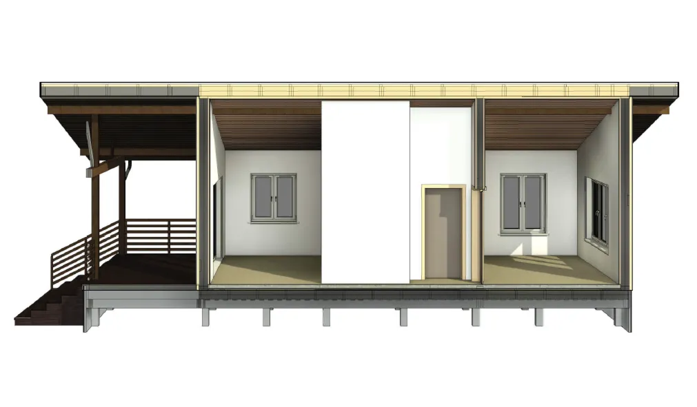 FH-15 — каркасный дом 119,5 м², 2 спальни, санузел, котельная, терраса