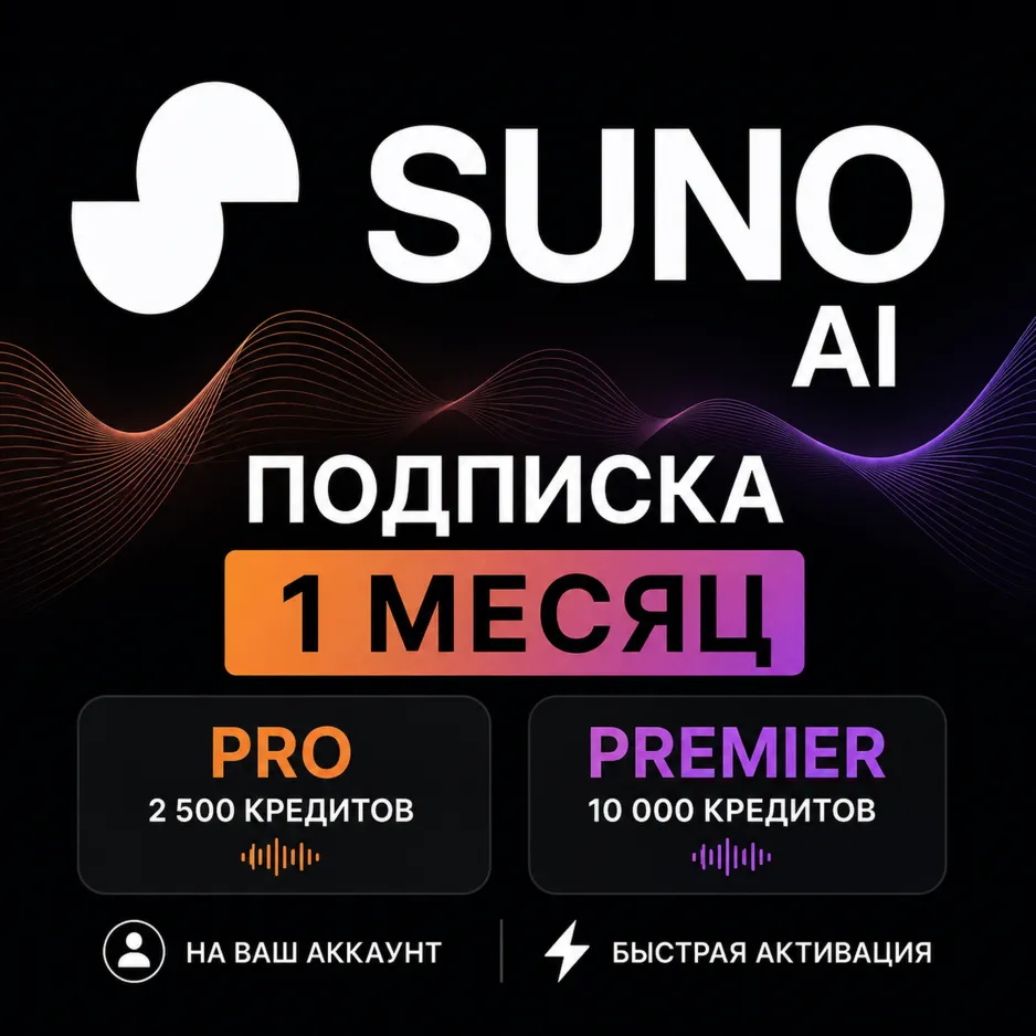 Suno AI | Pro / Premier | 1 месяц | На ваш аккаунт