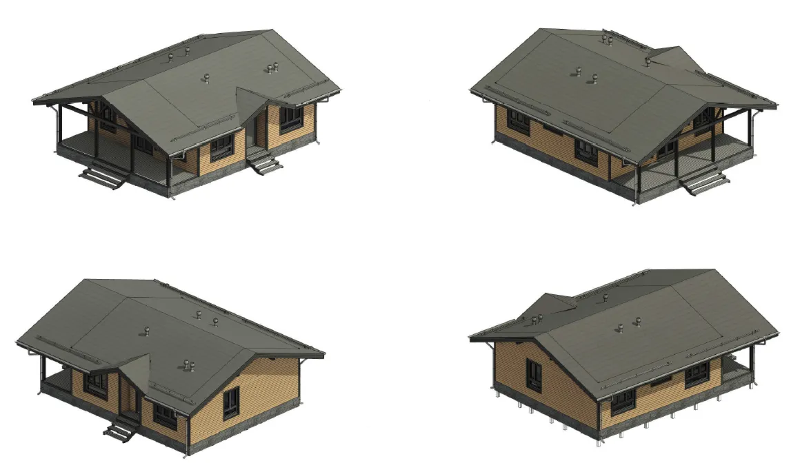 FH-16 — каркасный дом 112,4 м², 3 спальни, 1 санузел, котельная, терраса