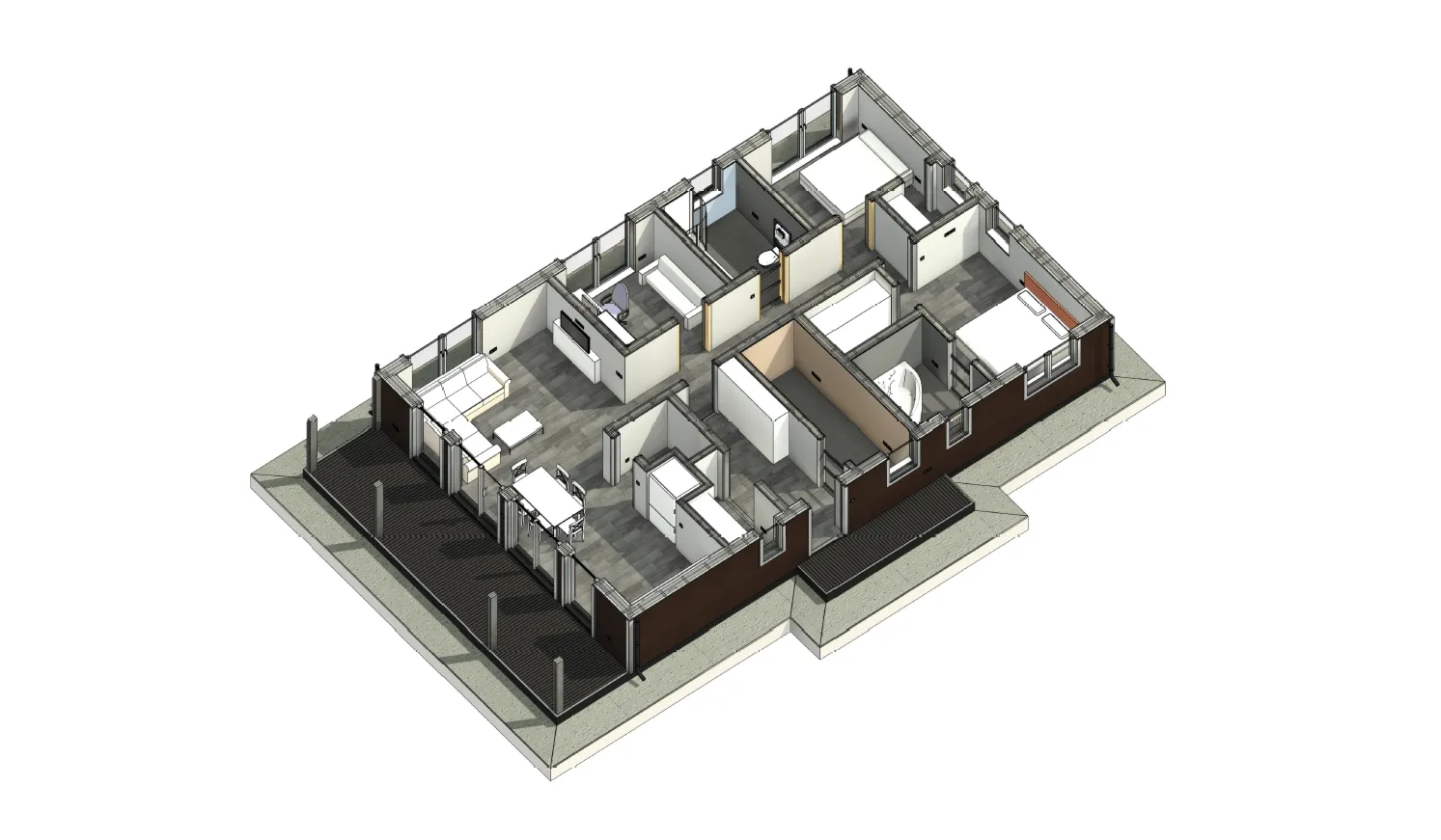 FH-20 — каркасный дом 151,2 м², 2 спальни, 2 санузла, котельная, терраса