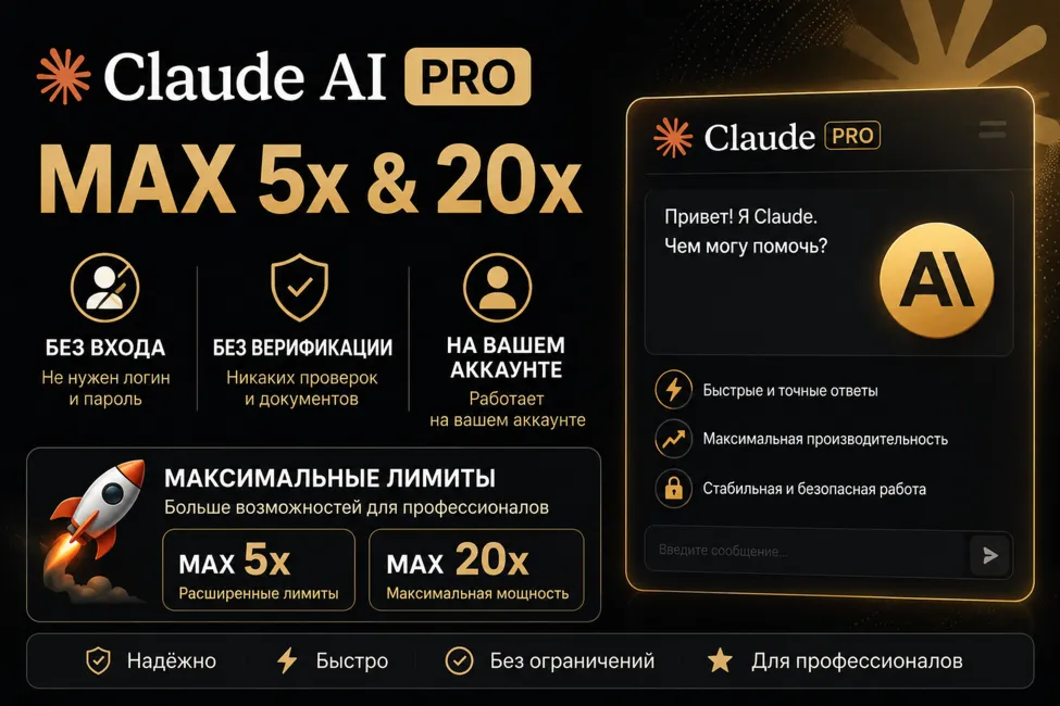 Claude AI PRO | MAX 5x и 20x | БЕЗ ЛОГИНА И ВЕРИФИКАЦИИ | НА ВАШЕМ АККАУНТЕ