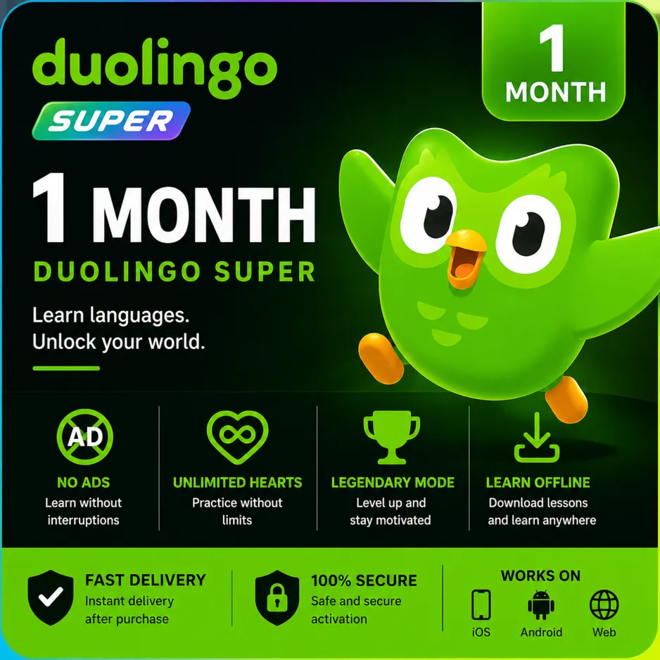 Duolingo Super – 1 Month Premium Subscription | Language Learning | No Ads