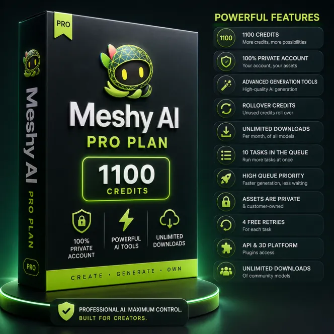 Meshy AI Pro — 1,100 Credits | Private Account