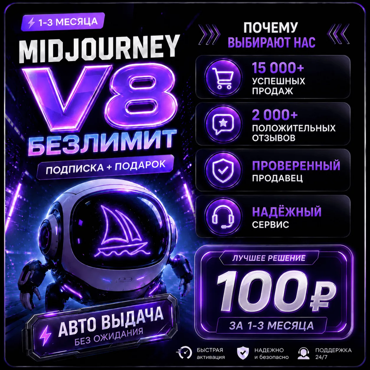 🔮 MIDJOURNEY V7 БЕЗЛИМИТ🔥 ПОДПИСКА⚙ ️+🎁 ПОДАРОК