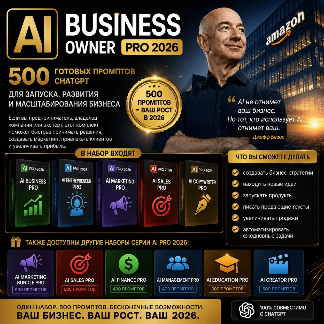 500 промптов ChatGPT для бизнеса — AI Business Owner Pro 2026
