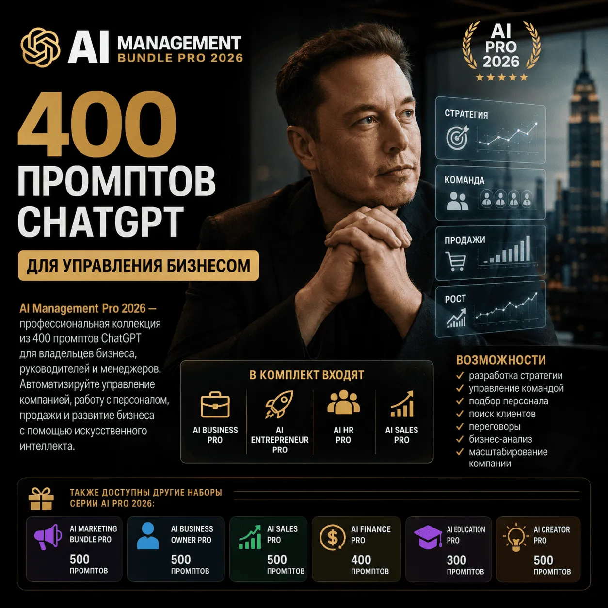 400 промптов ChatGPT для управления бизнесом — AI Management Bundle Pro 2026