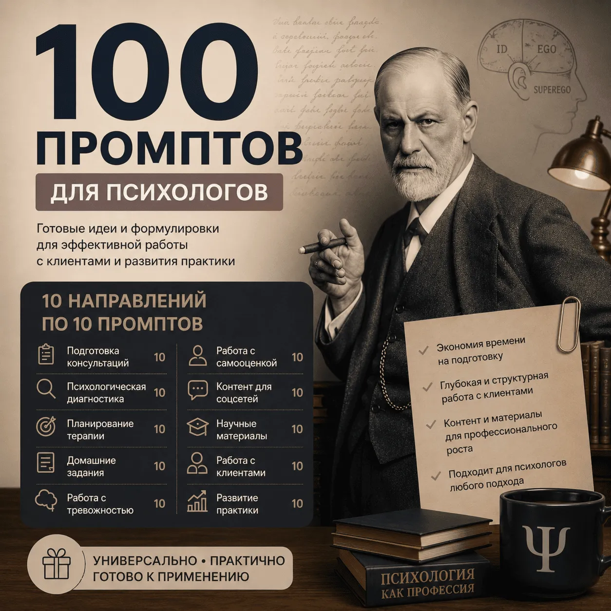 100 промптов ChatGPT для психологов — AI Psychology Pro 2026: консультации, анализ