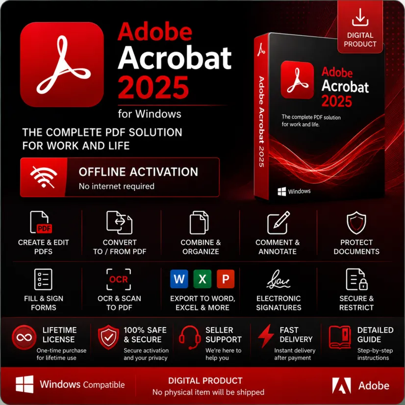 Adobe Acrobat PRO 2025 для Windows | Lifetime License | Цифровой Серийный Номер