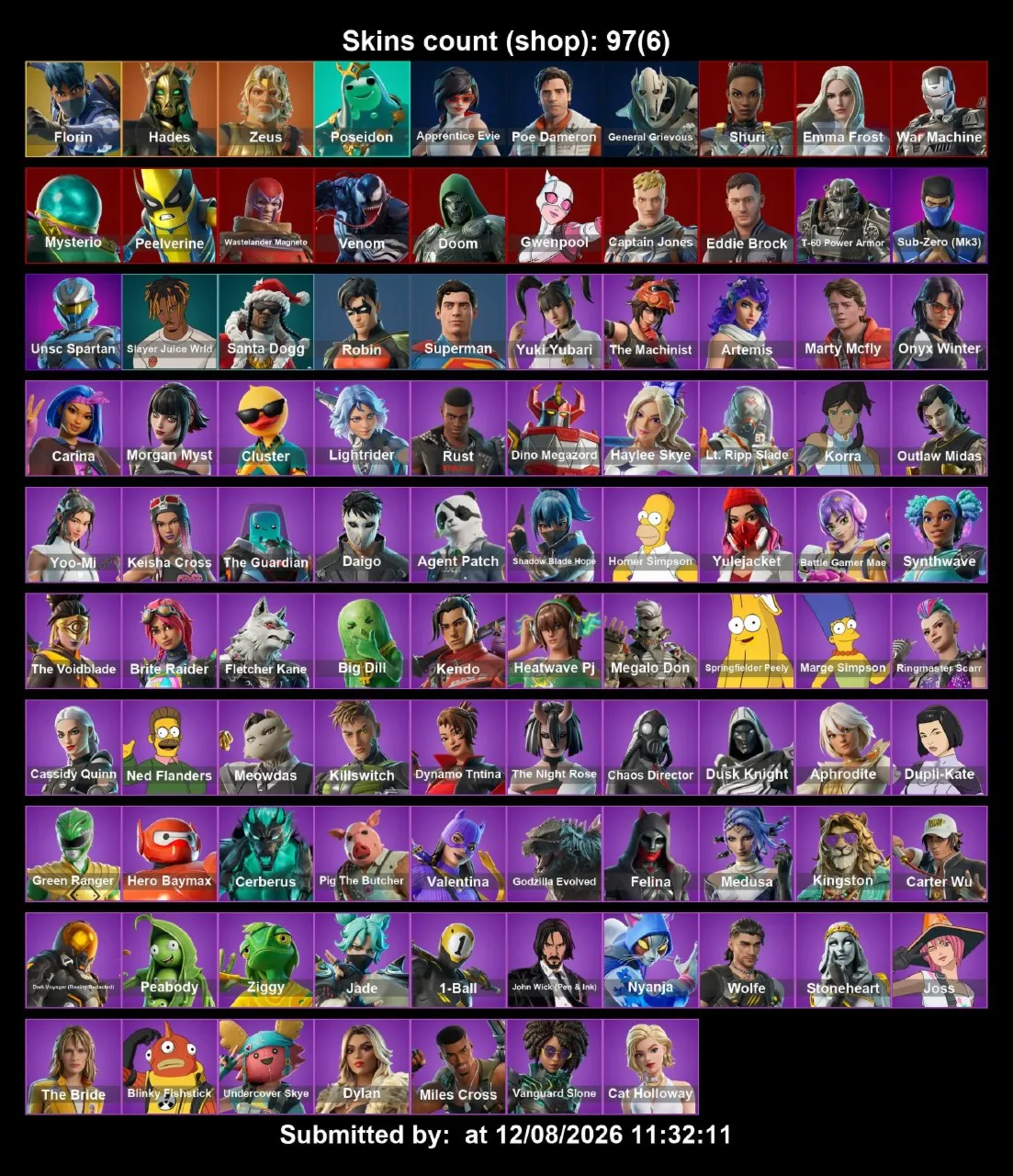 Мгновенный доступ • FN (все платформы) • 97 skins • 600 VB • Полный доступ