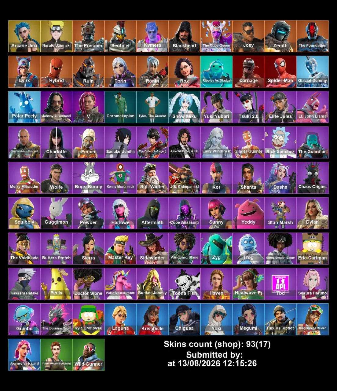 Мгновенный доступ • FN (все платформы) • 93 skins • 800 VB • Полный доступ • 2 подарк