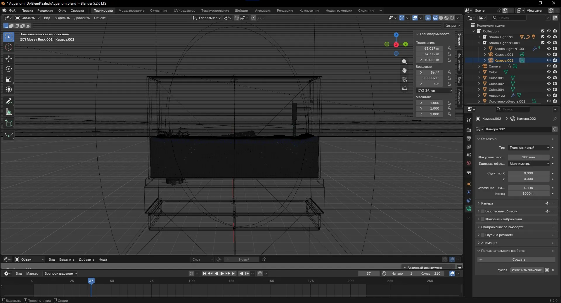 Стильная 3D‑модель комплекта «аквариум + тумба»