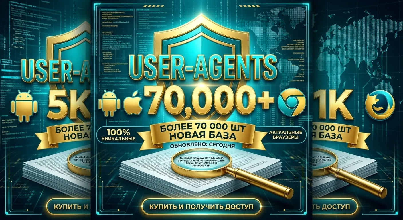 База User Agent 73807 шт | Браузеры + Боты + Устройства | 2026 без блоков