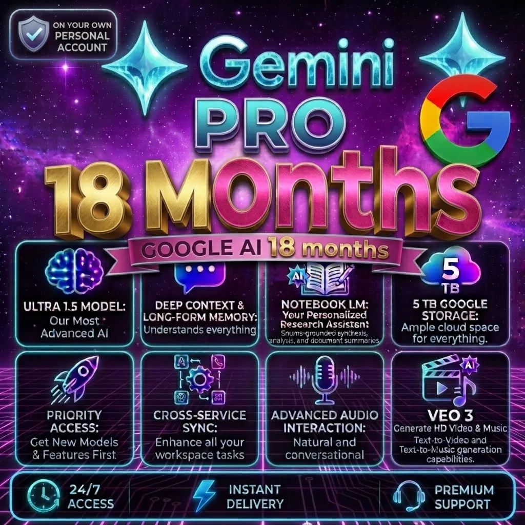 GEMINI AI PRO 18 MONTHS || VEO 3.1 + ANTIGRAVITY + BANANA + 5TB CLOUD ||