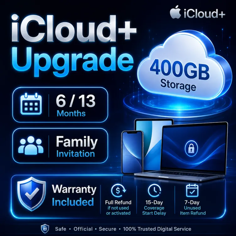 iCloud+ 400GB | 6 / 13 Months | Account Upgrade | Email Only | Warranty